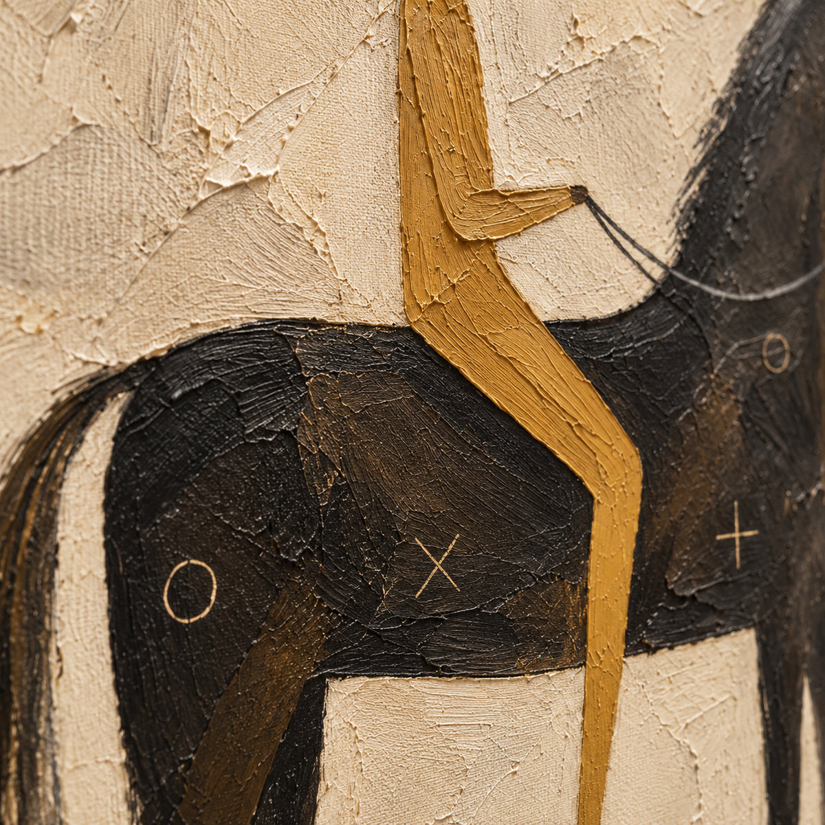 Equine-Quiet oil painting brushwork and impasto detail photographed from an oblique side angle
