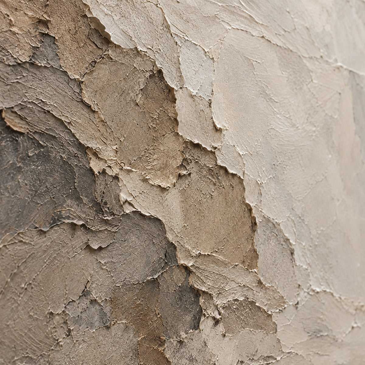 Eroded-Perch oil painting brushwork and impasto detail photographed from an oblique side angle