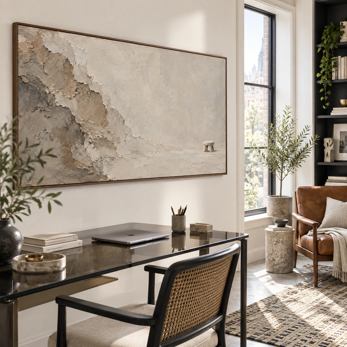 Eroded-Perch featured in an airy home office reading space.