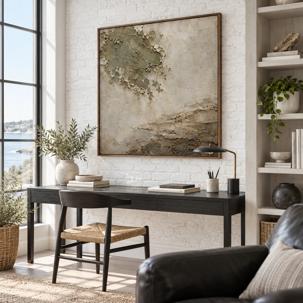 Eroded-Silence featured prominently in a daylight-filled home office reading space.