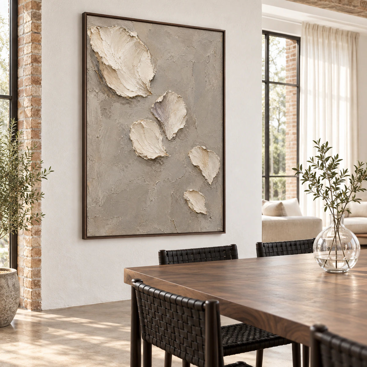 Fallen-Petals displayed prominently in a refined daylight dining room.