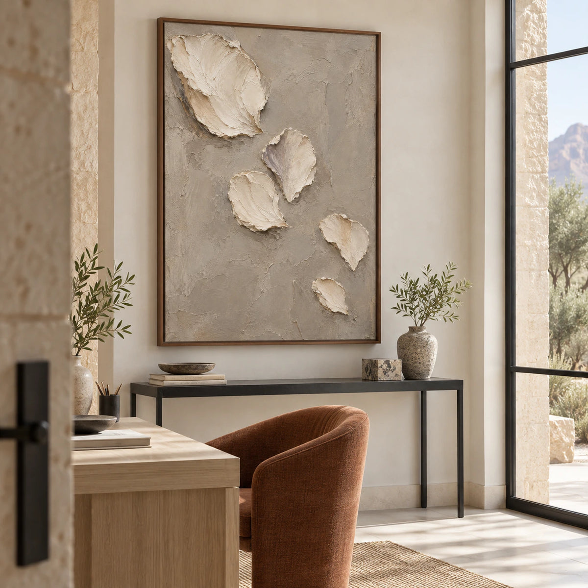Fallen-Petals as a large tactile focal point in an airy reading office.