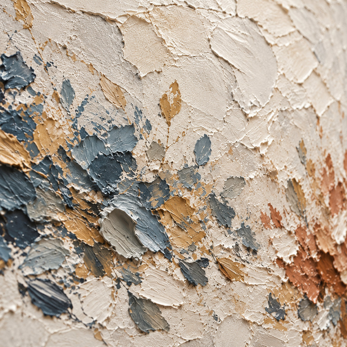 Fallow-Passage oil painting brushwork and impasto detail photographed from an oblique side angle