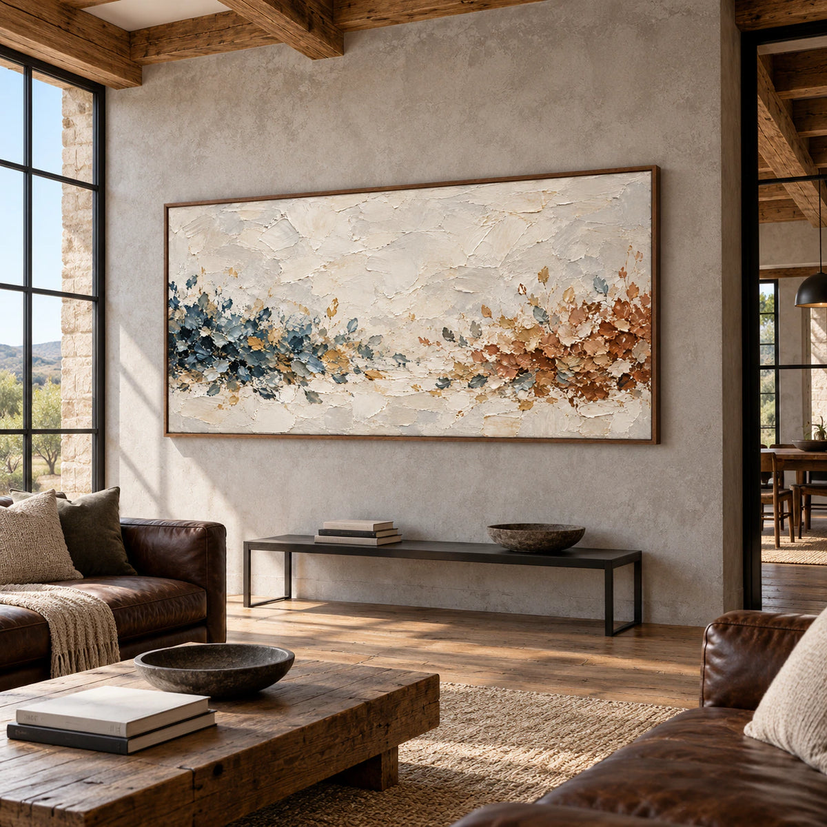 Fallow Passage displayed at large scale in an expansive loft lounge with concrete and steel details.