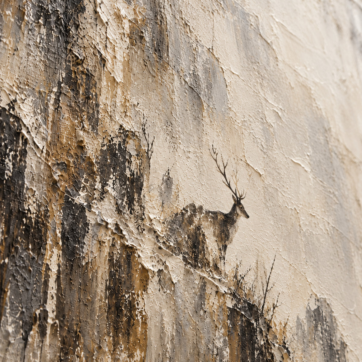 Fallow-Sentinel oil painting brushwork and impasto detail photographed from an oblique side angle