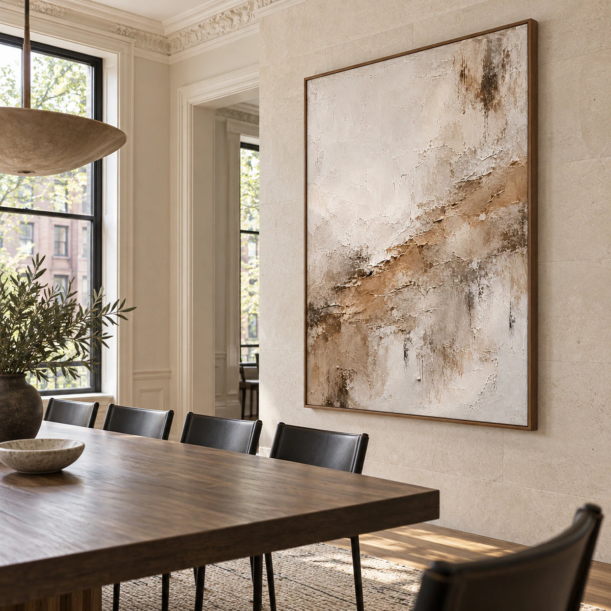 Fallow-Strata above a refined dining setting with natural daylight.