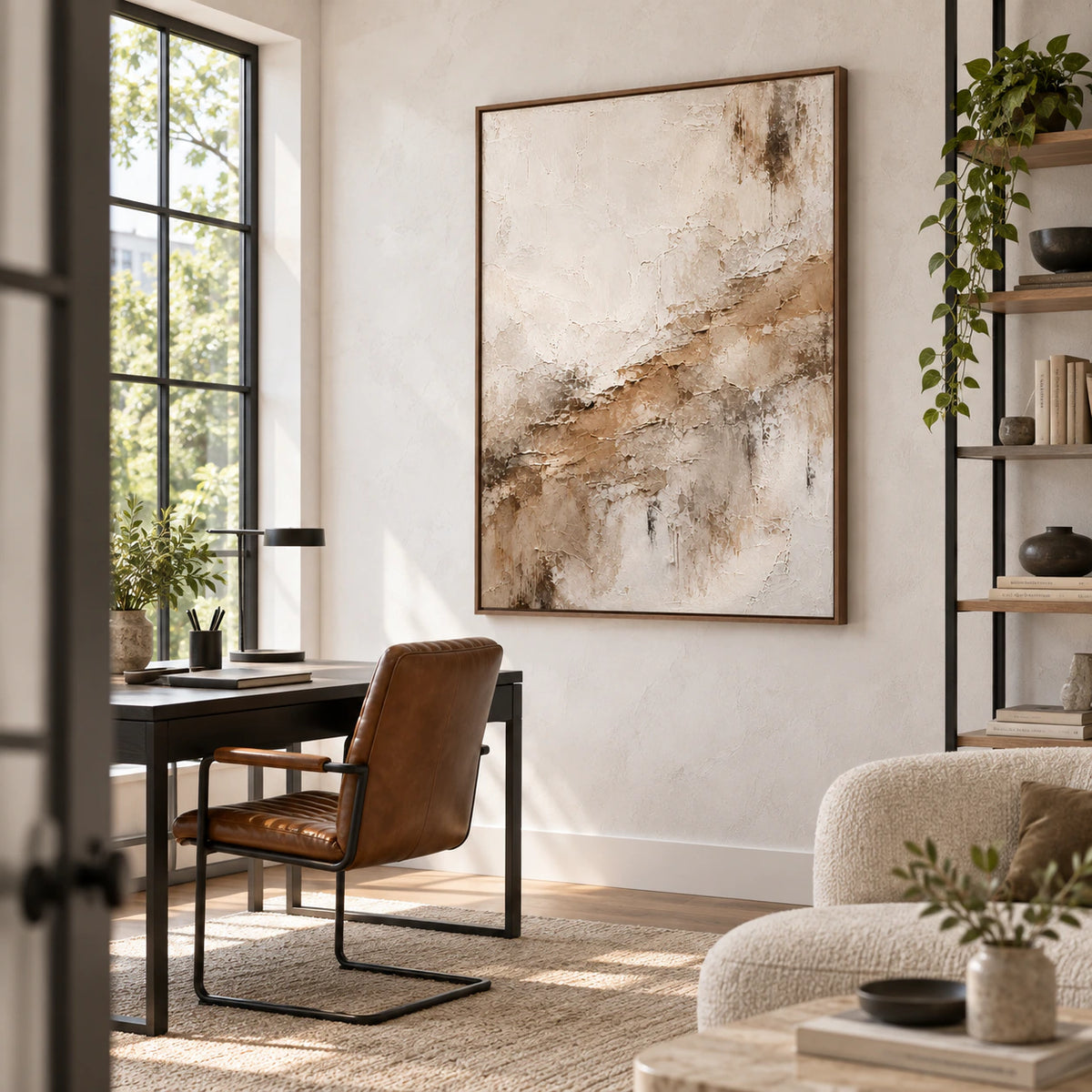 Fallow-Strata featured in an airy reading and home-office space.