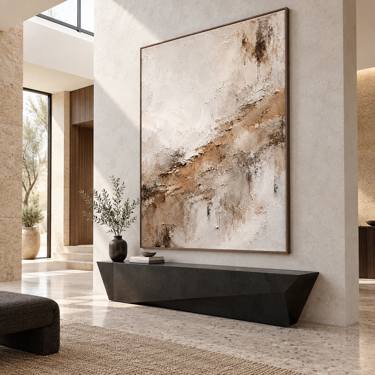 Fallow-Strata presented at gallery scale in a bright foyer.