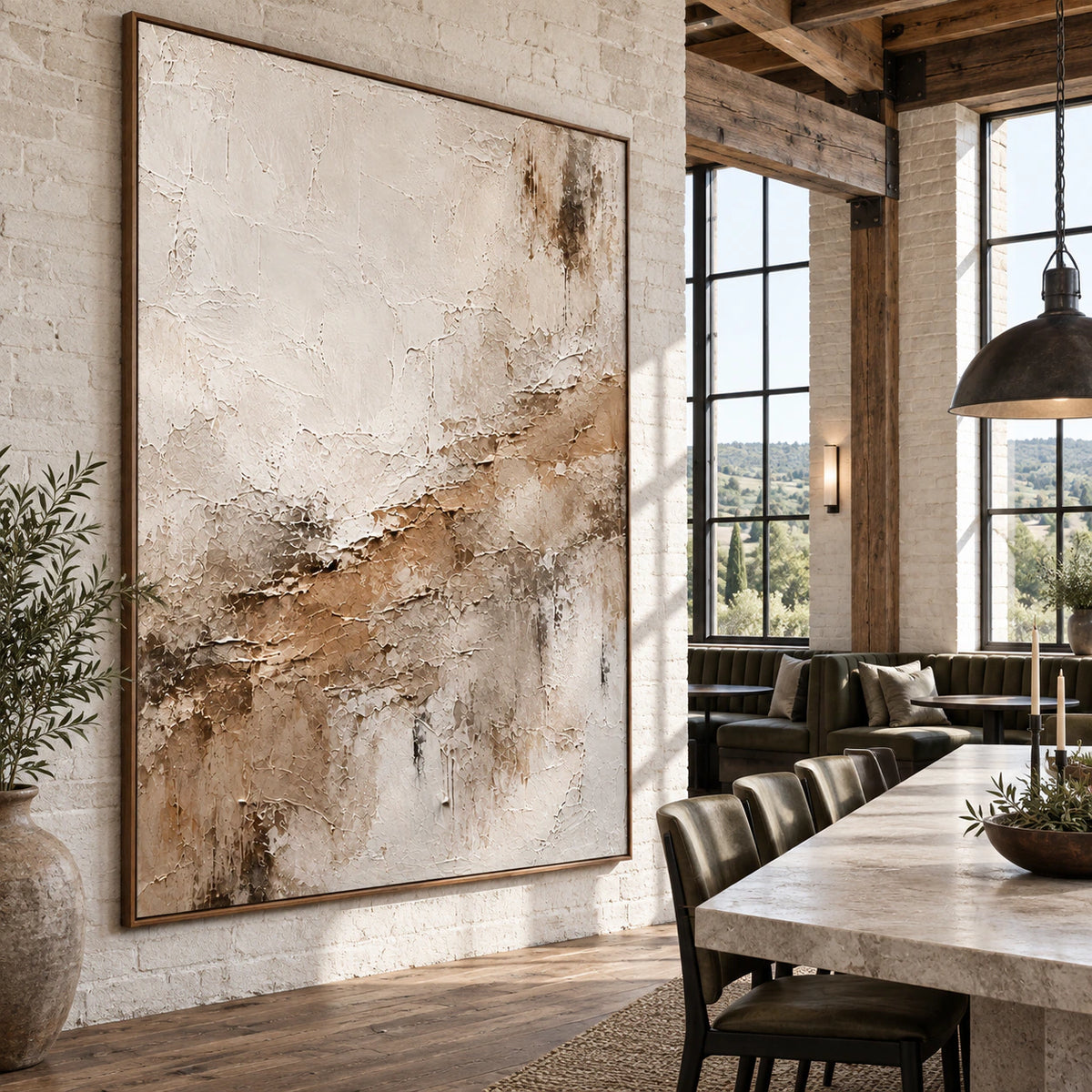 Fallow-Strata anchoring an expansive loft hospitality interior.