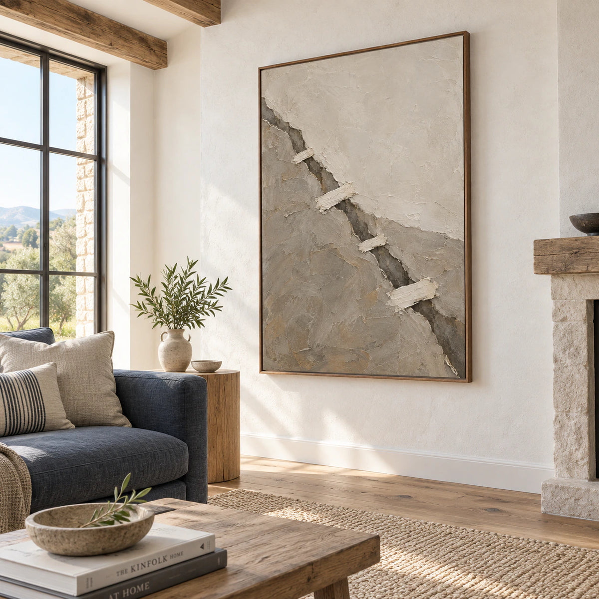 Fault-Whisper as a large focal artwork in a bright contemporary living room.