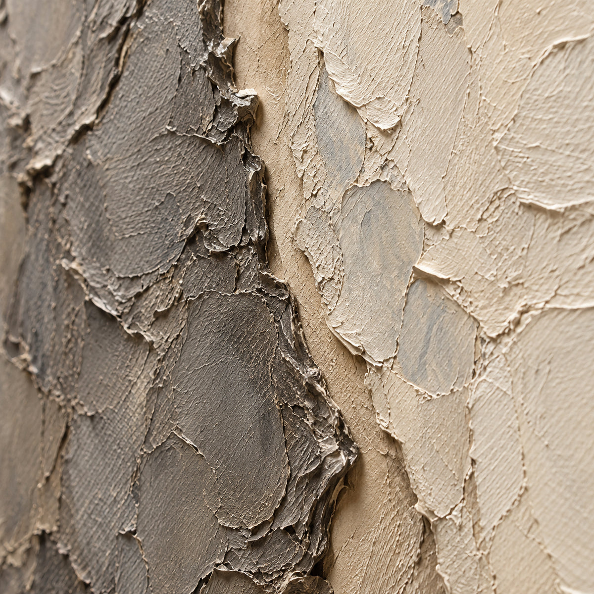 Fissure-Quiet oil painting brushwork and impasto detail photographed from an oblique side angle