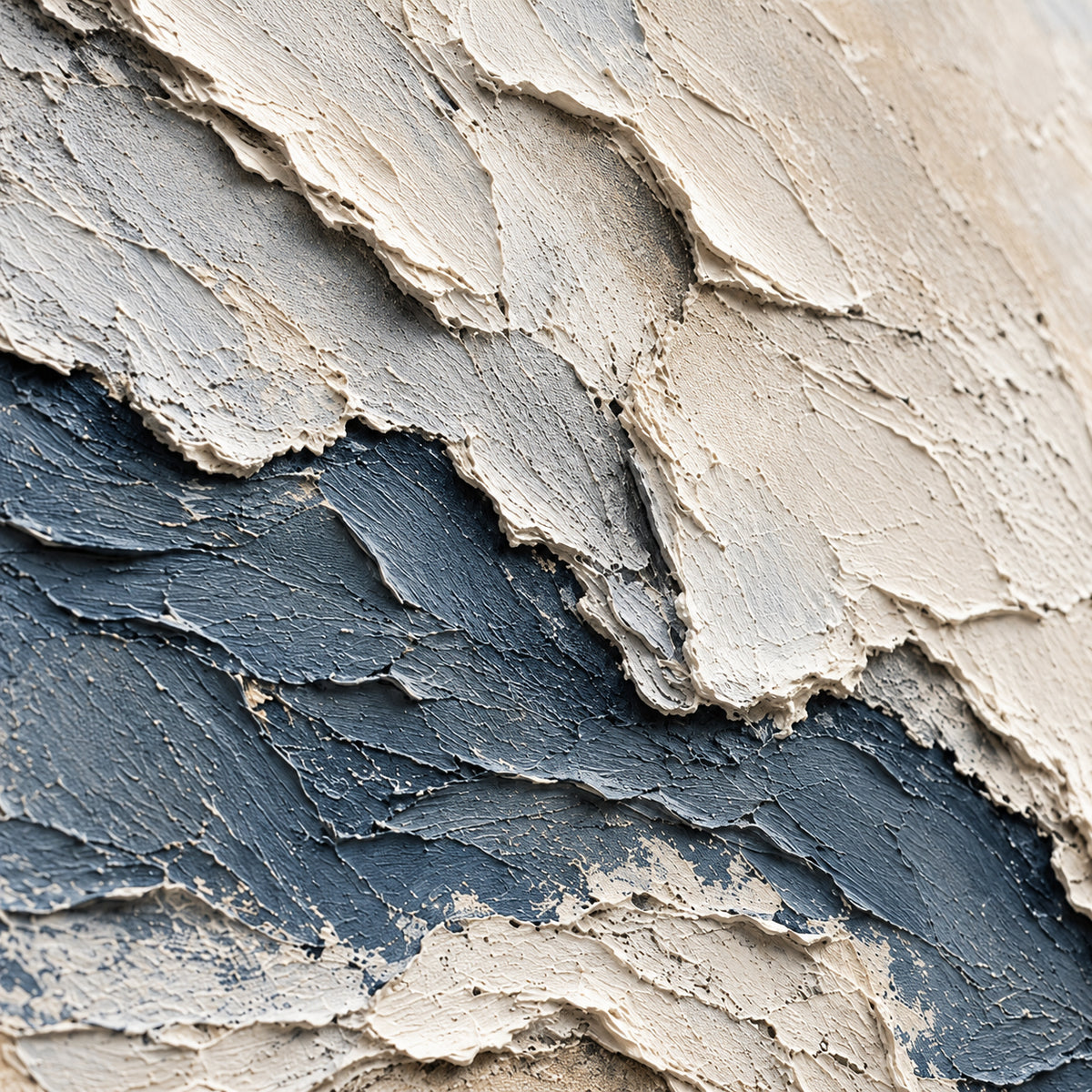 Fjord-Accord oil painting brushwork and impasto detail photographed from an oblique side angle