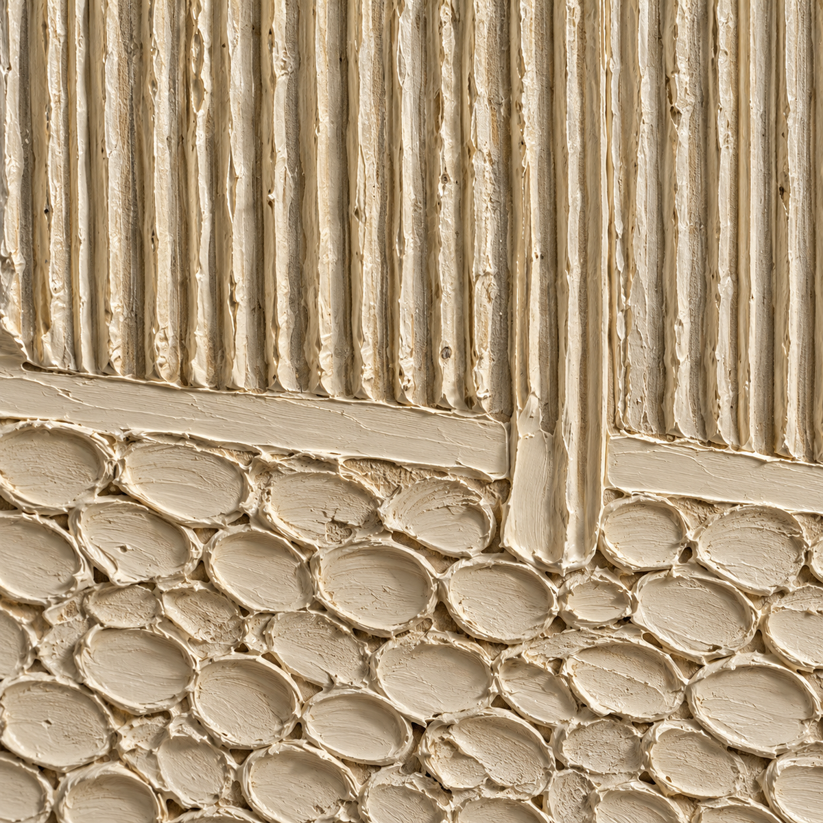 Fluted-Cairn oil painting brushwork and impasto detail photographed from an oblique side angle