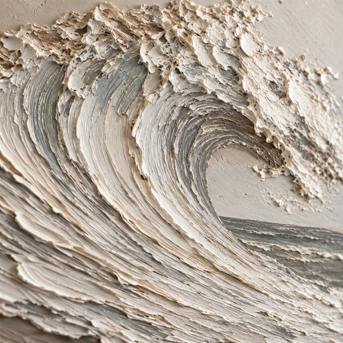 Foam-Arc oil painting brushwork and impasto detail photographed from an oblique side angle