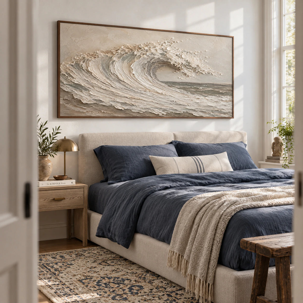 Foam-Arc presented at generous scale in a calm, softly lit bedroom.