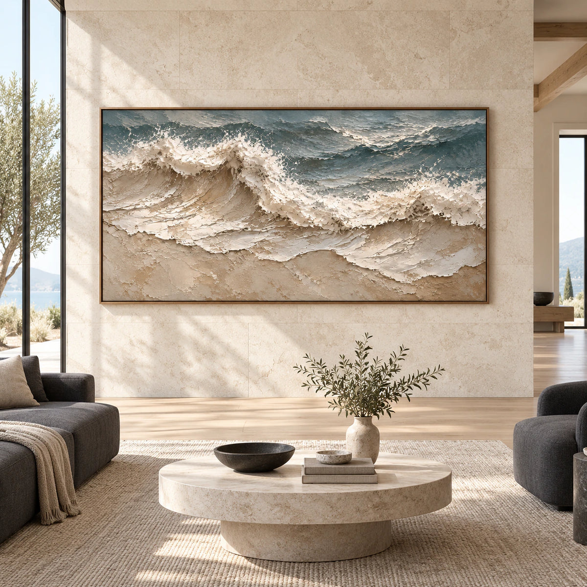 Foam-Current displayed at large scale in a spacious, straight-on architectural interior.