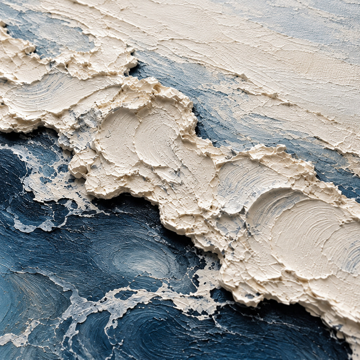 Foam-Traverse oil painting brushwork and impasto detail photographed from an oblique side angle
