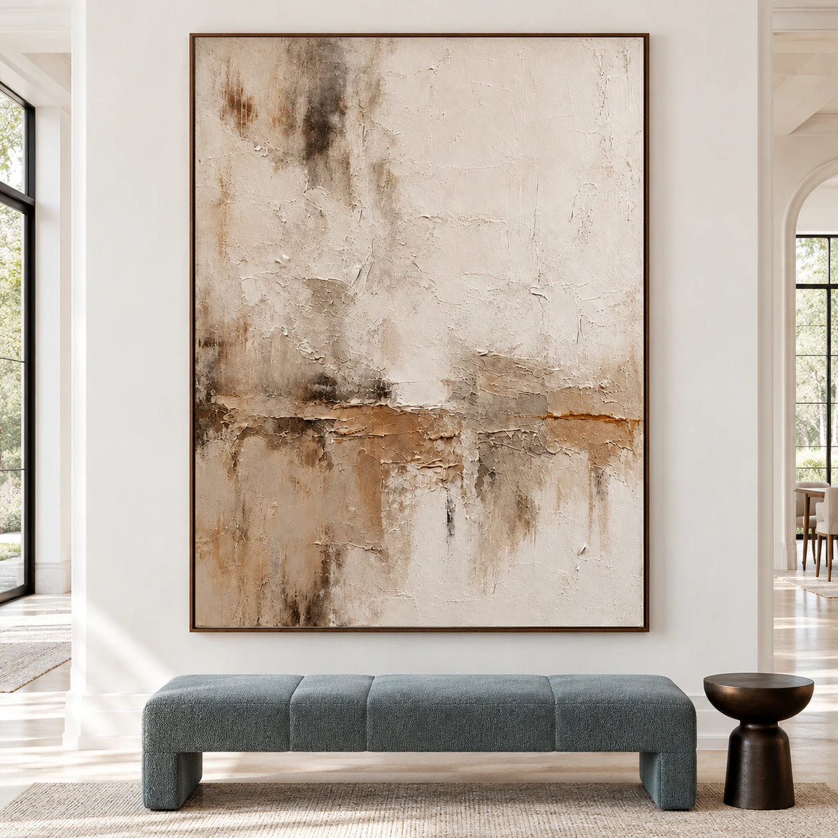 Large Fractured-Veil abstract artwork displayed straight-on in a spacious, bright room.