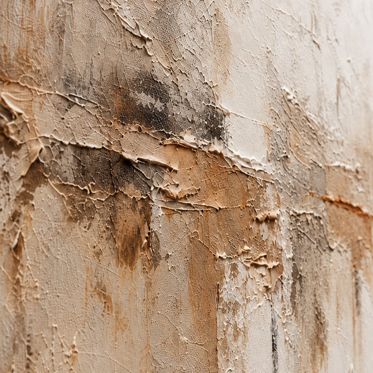 Fractured-Veil oil painting brushwork and impasto detail photographed from an oblique side angle