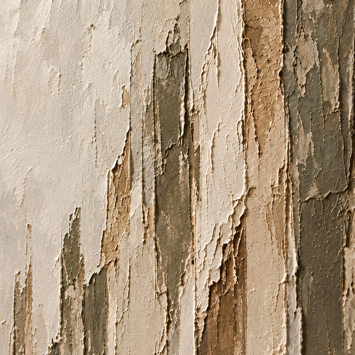 Frayed-Veil oil painting brushwork and impasto detail photographed from an oblique side angle