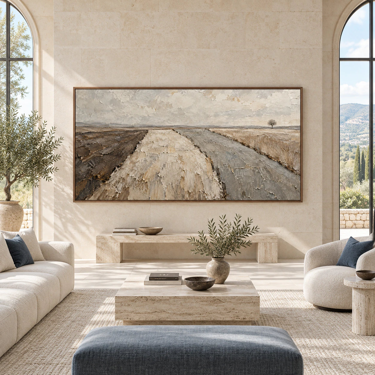 Furrowed-Quiet displayed at large scale in a bright, expansive architectural living space.