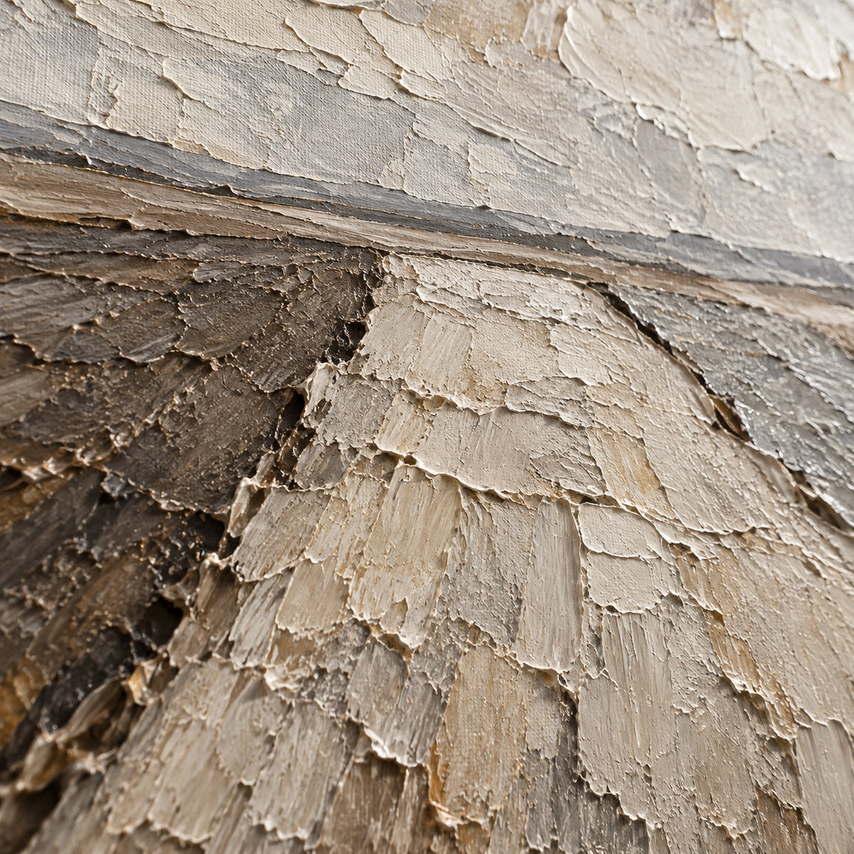 Furrowed-Quiet oil painting brushwork and impasto detail photographed from an oblique side angle
