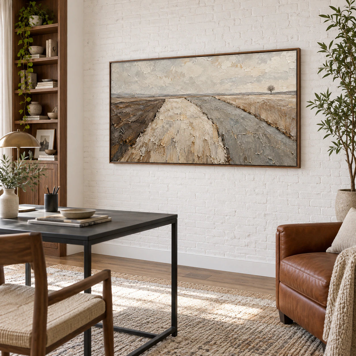 Furrowed-Quiet displayed prominently in an open home office reading space.