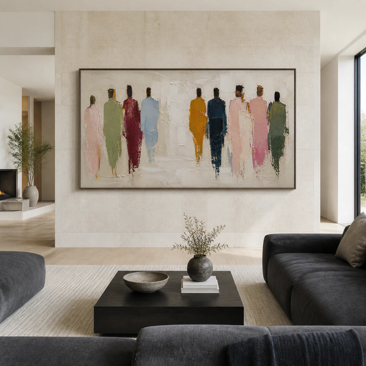 Gathered-Silhouettes displayed at large scale in a spacious, straight-on contemporary interior.
