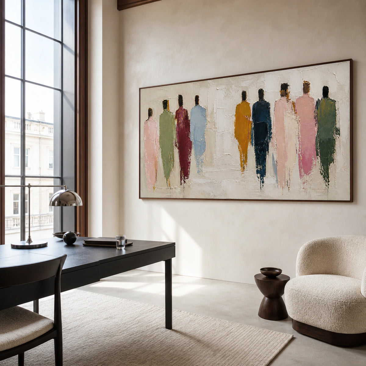 Gathered-Silhouettes featured in an airy home office reading space.