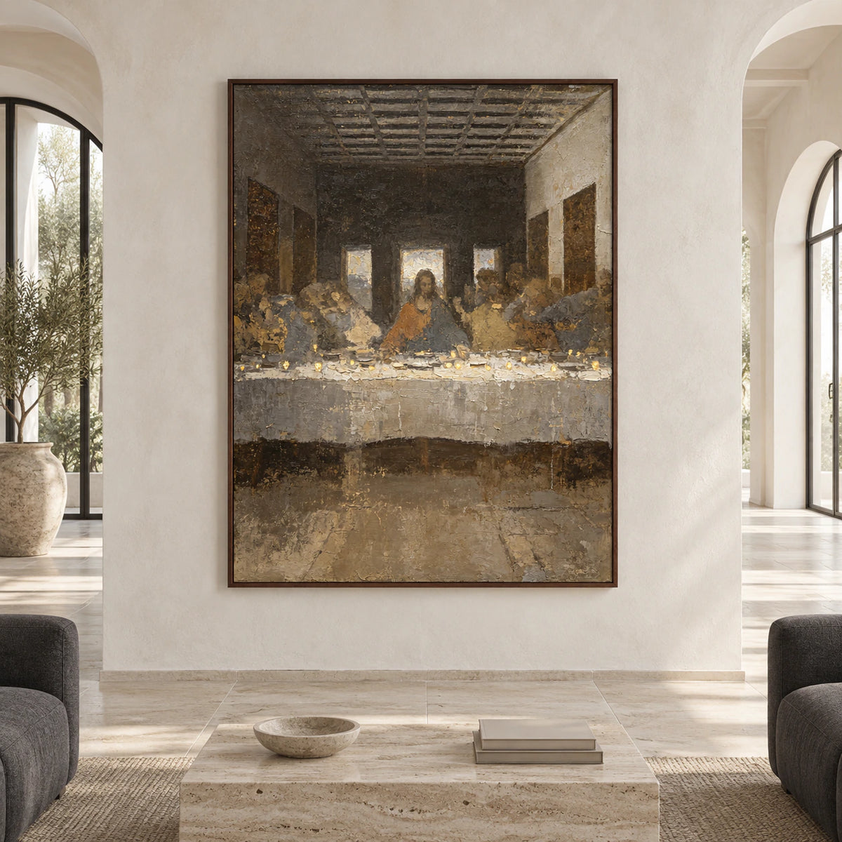 Gathered-Vigil shown large and straight-on in an expansive daylight-filled architectural interior.