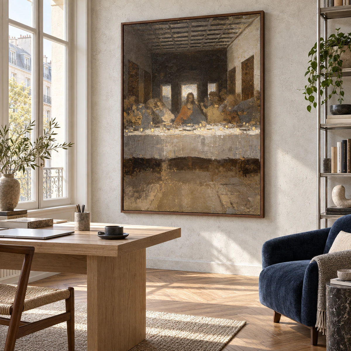 Gathered-Vigil displayed prominently in an airy reading and home-office space.