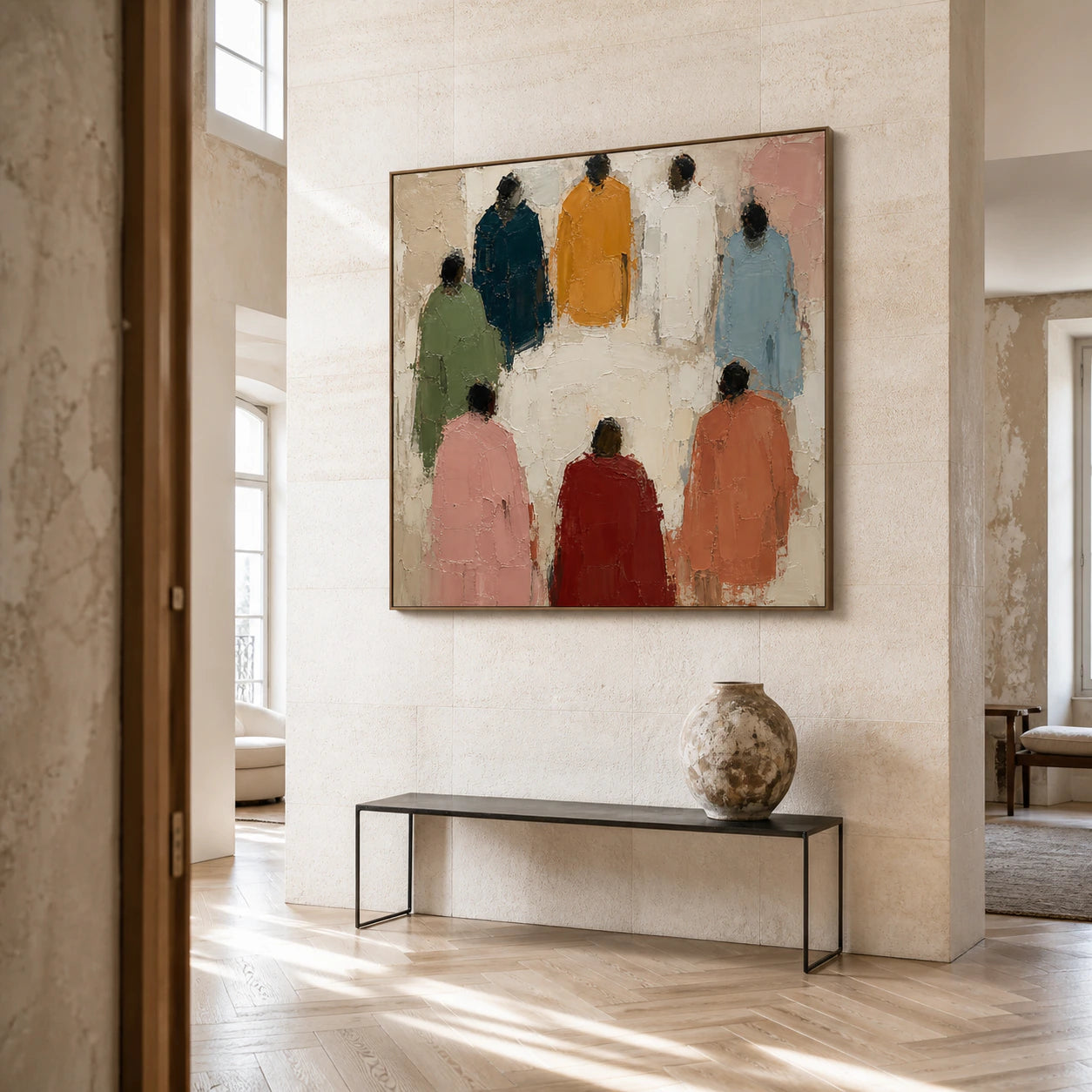 Gathering-Forms presented as a gallery-scale statement in a luminous foyer.
