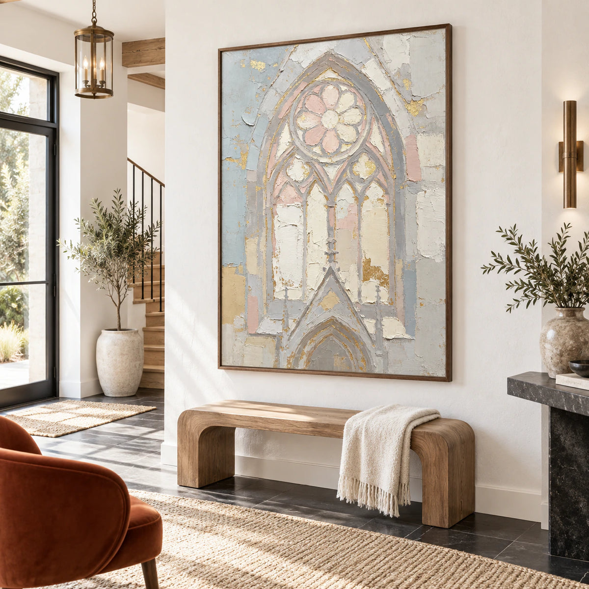 Gilded-Arch installed at gallery scale in a spacious foyer.