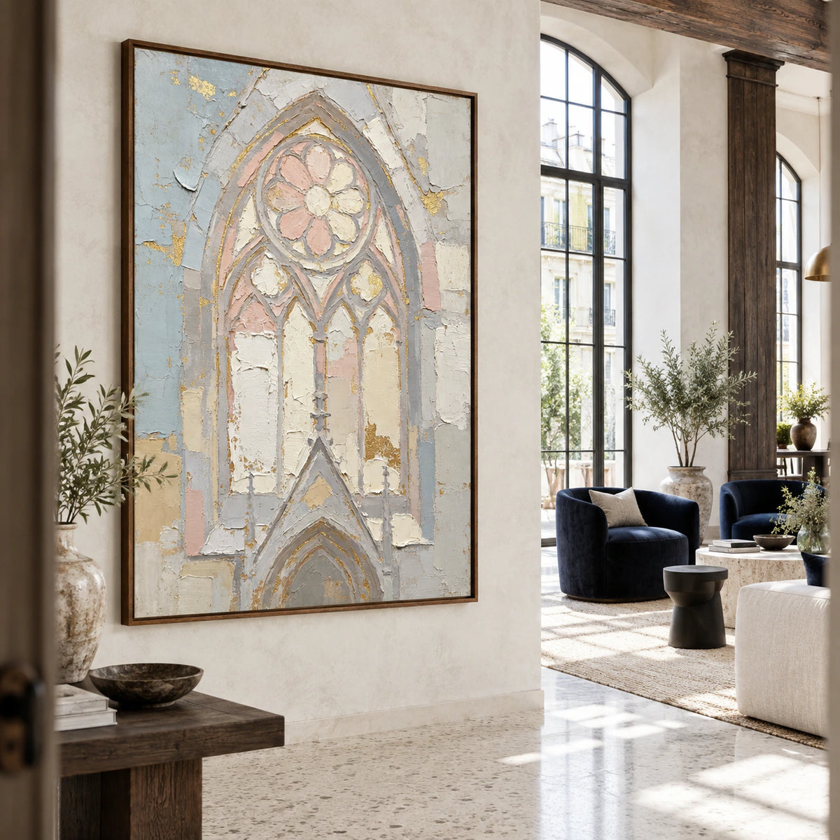 Gilded-Arch as a focal point in an expansive hospitality loft interior.