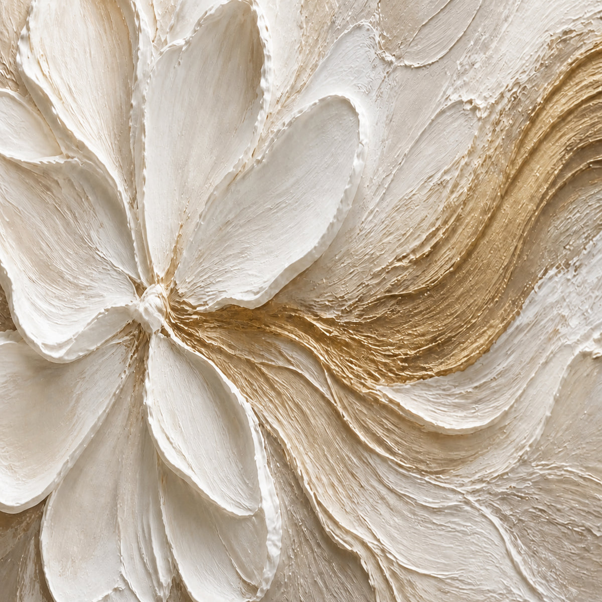 Gilded-Bloom oil painting brushwork and impasto detail photographed from an oblique side angle
