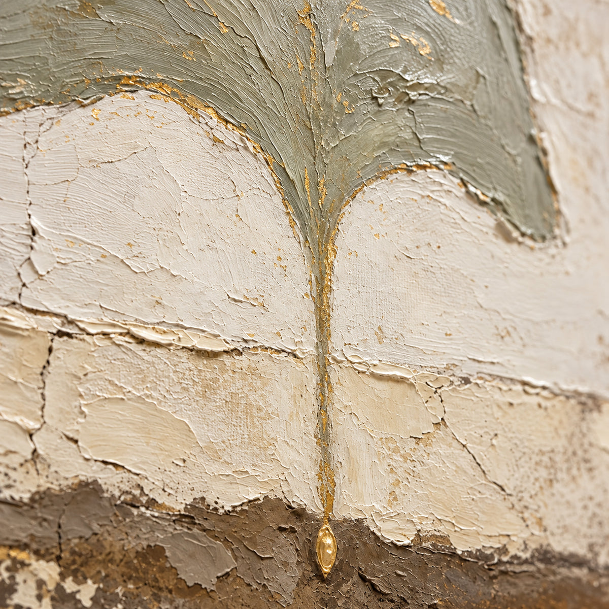 Gilded-Canopy oil painting brushwork and impasto detail photographed from an oblique side angle