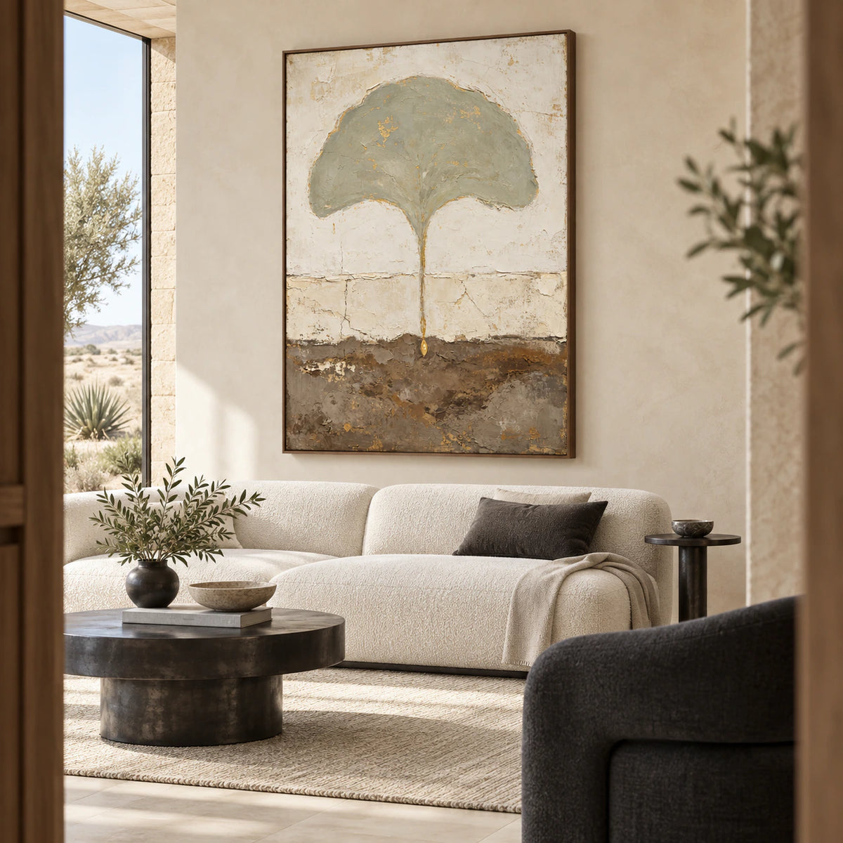 Gilded-Canopy as the focal point of a bright contemporary living room.