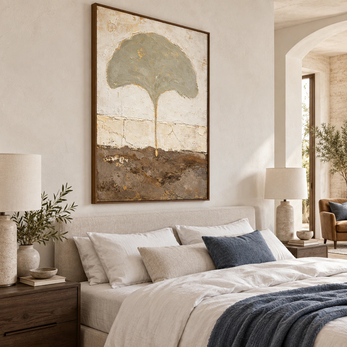 Gilded-Canopy bringing quiet texture to a softly lit neutral bedroom.