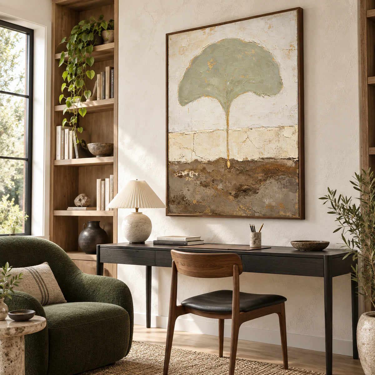 Gilded-Canopy featured in an airy home office reading space.