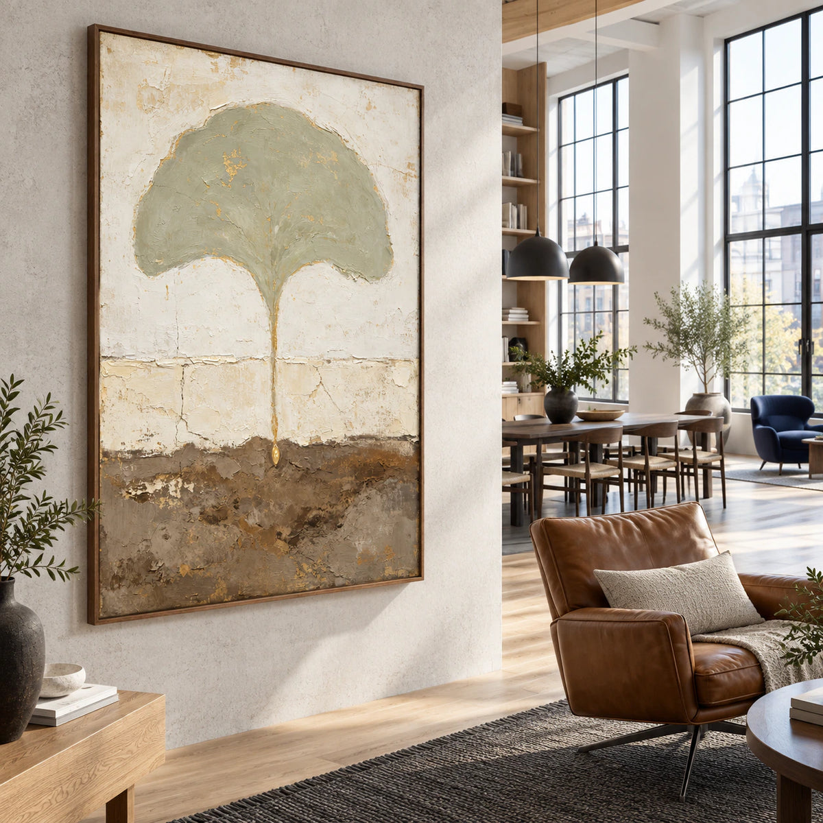 Gilded-Canopy anchoring an expansive sunlit loft hospitality interior.