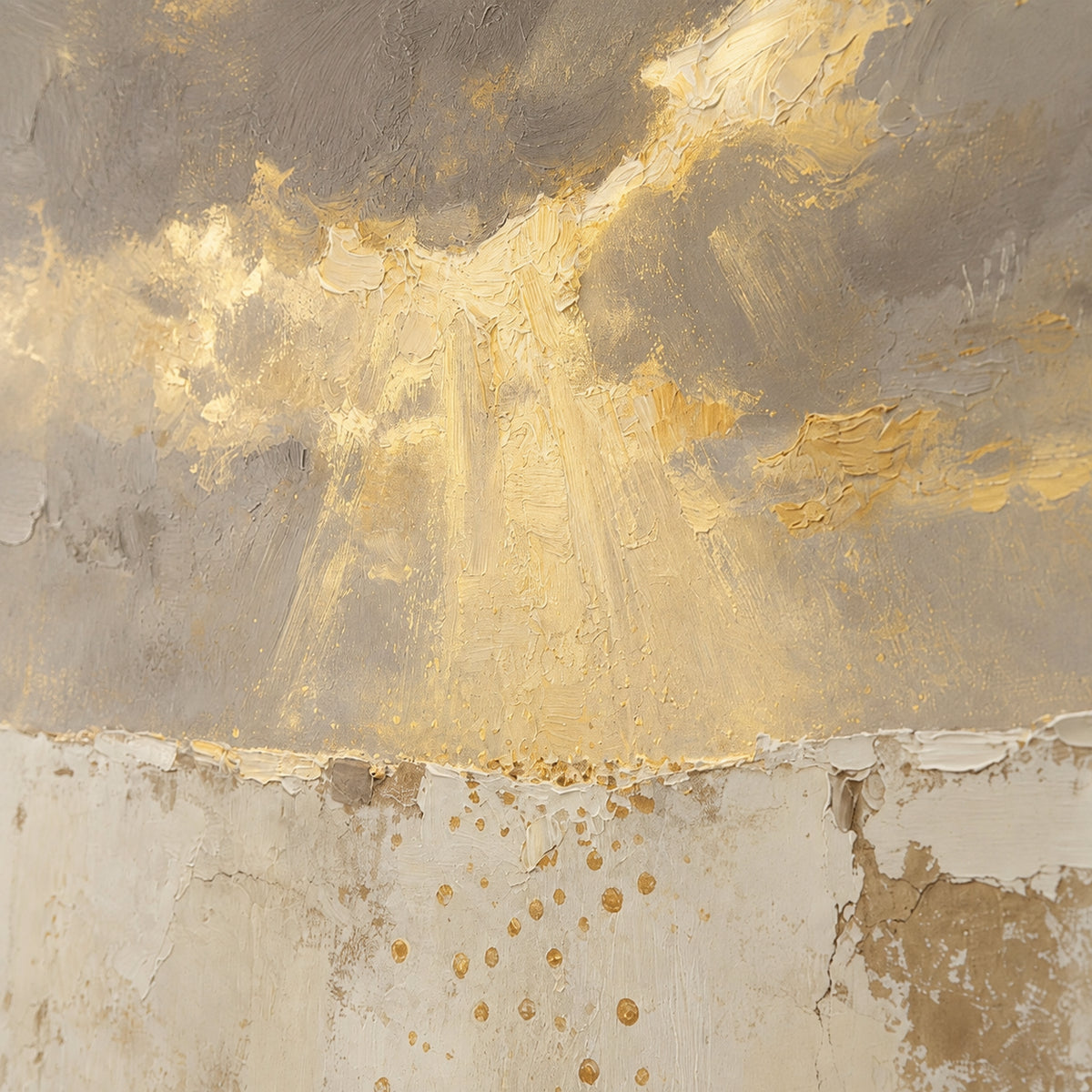 Gilded-Drift oil painting brushwork and impasto detail photographed from an oblique side angle