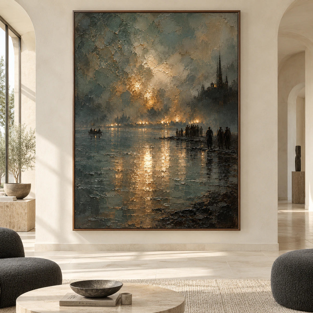 Large straight-on gallery interior with Gilded-Embankment as a monumental vertical focal point.