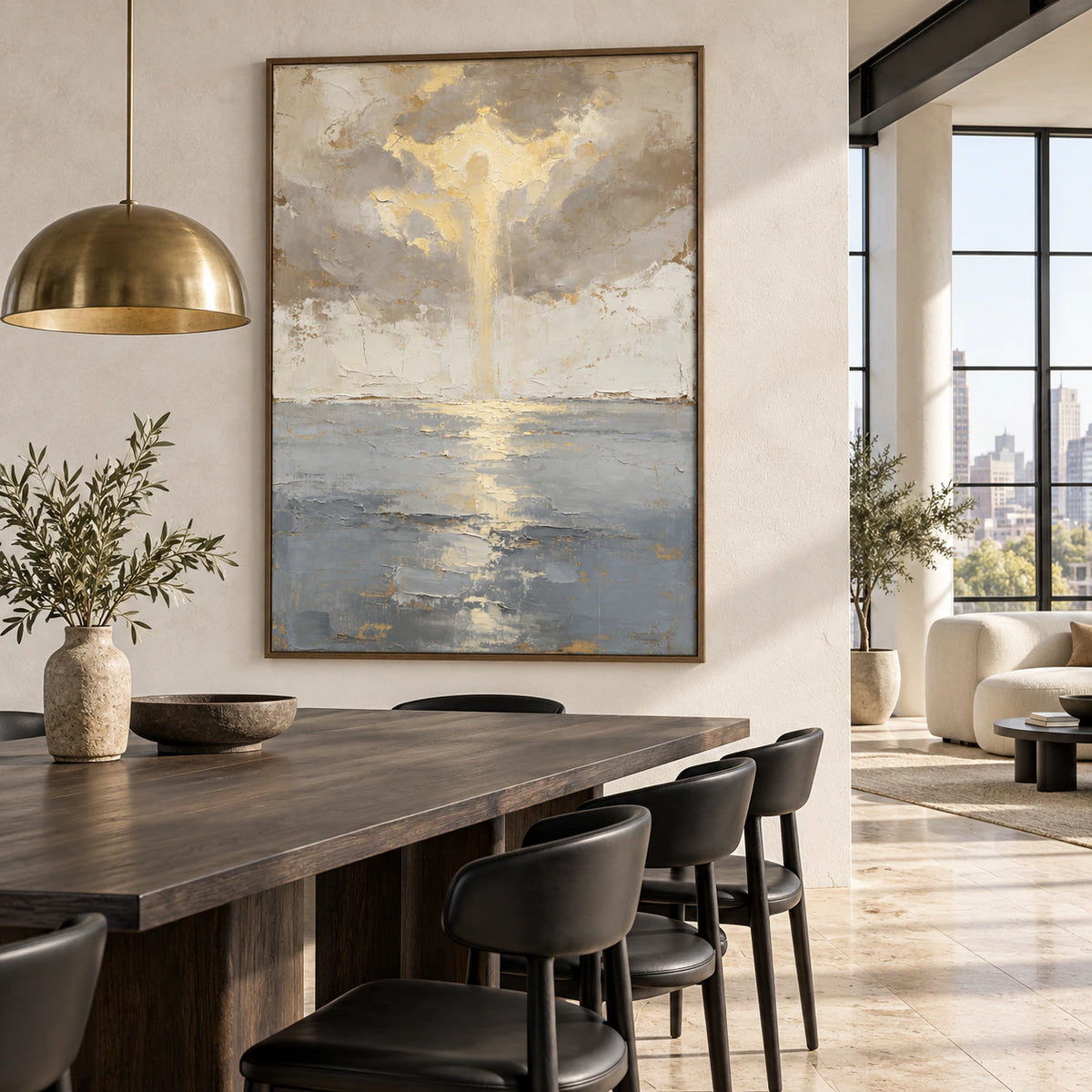 Gilded-Estuary displayed above a refined dining setting in daylight.