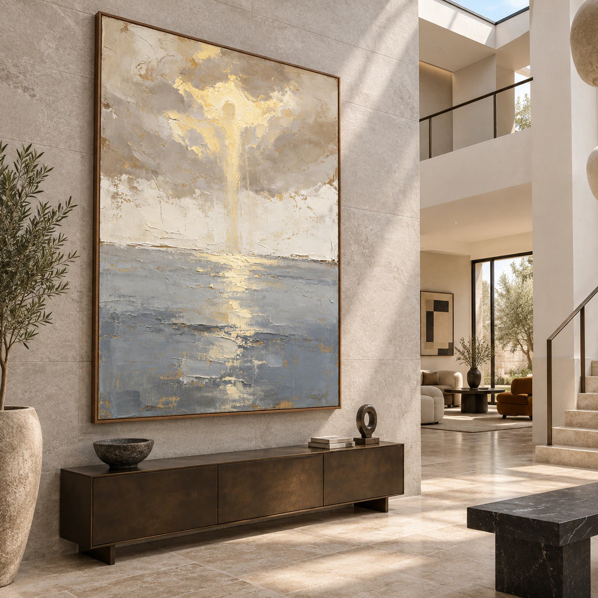 Gilded-Estuary presented at gallery scale in an open foyer.