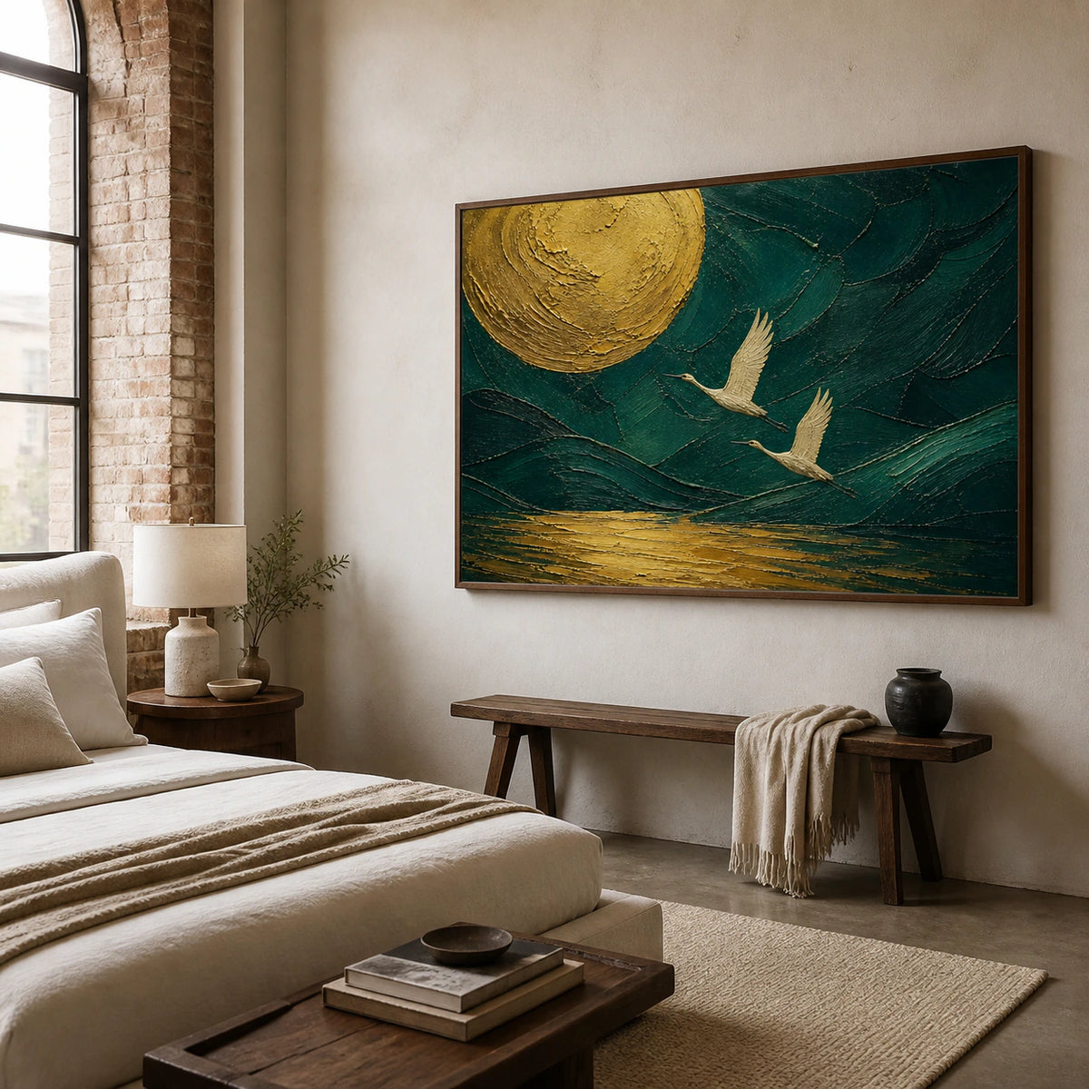 Gilded-Flight anchoring a quiet, sunlit bedroom.