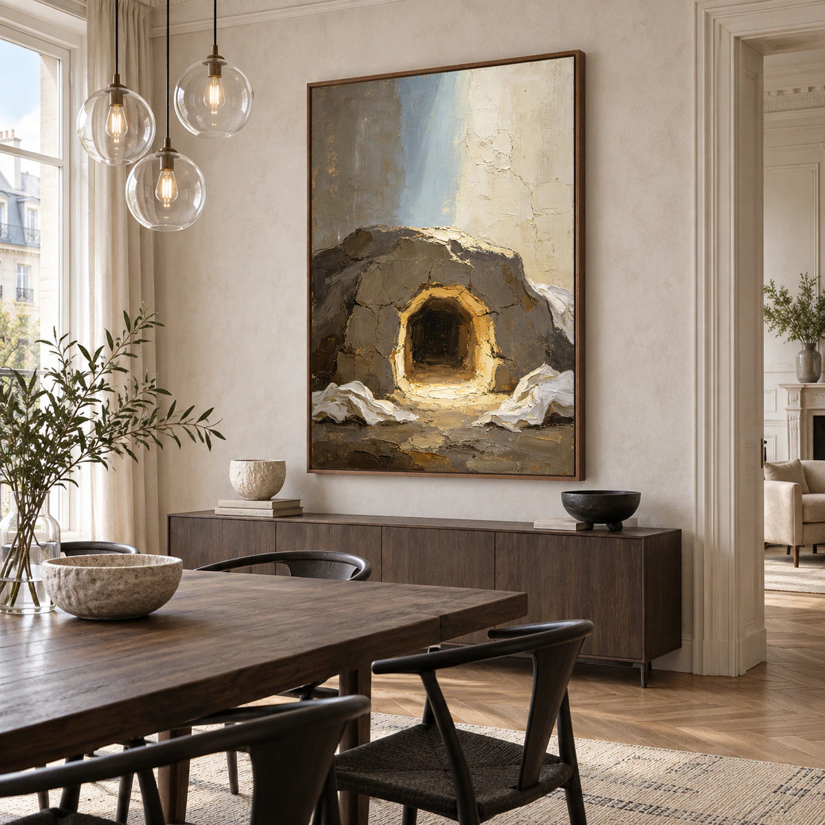 Gilded-Grotto displayed prominently in a refined daylight dining room.
