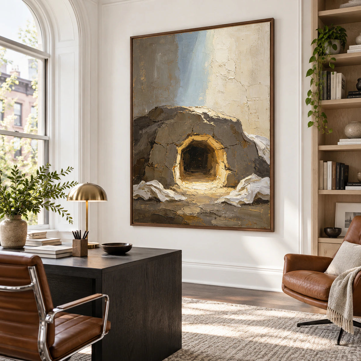 Gilded-Grotto featured in an airy home office reading space.
