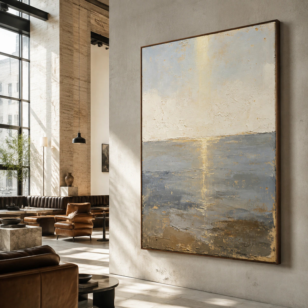 Gilded-Horizon featured at large scale in an expansive hospitality loft.