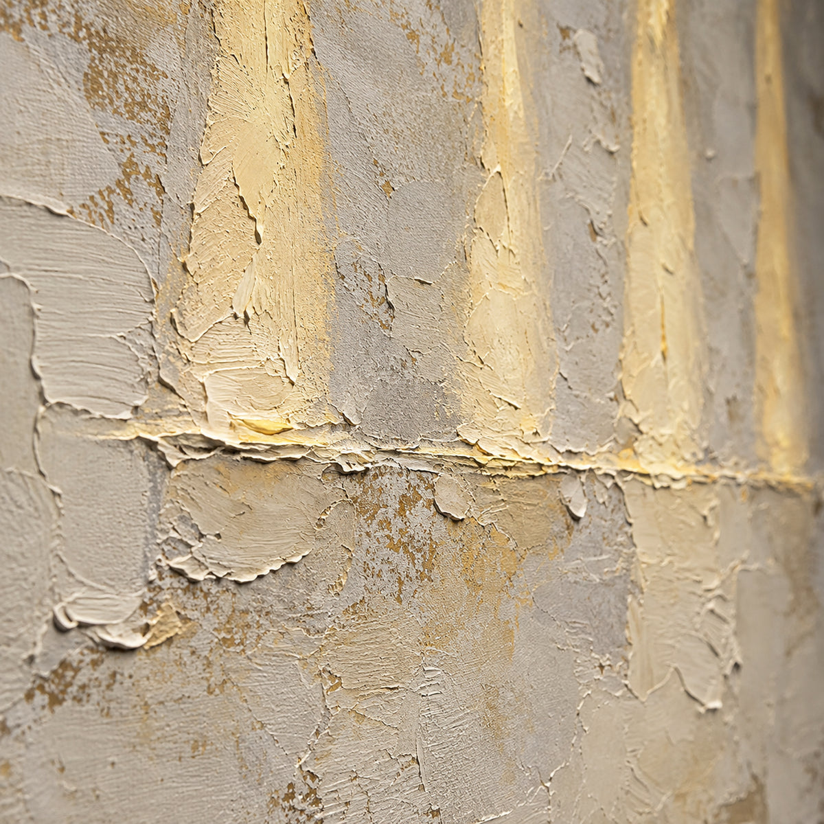 Gilded-Patina oil painting brushwork and impasto detail photographed from an oblique side angle