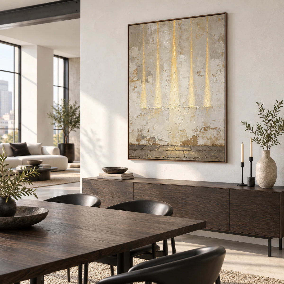 Gilded-Patina above a refined dining setting in natural daylight.